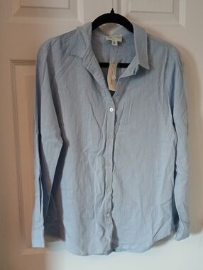 NWT Francescas Light Blue Women Ladies Button-Up Shirt Dress Career Blouse